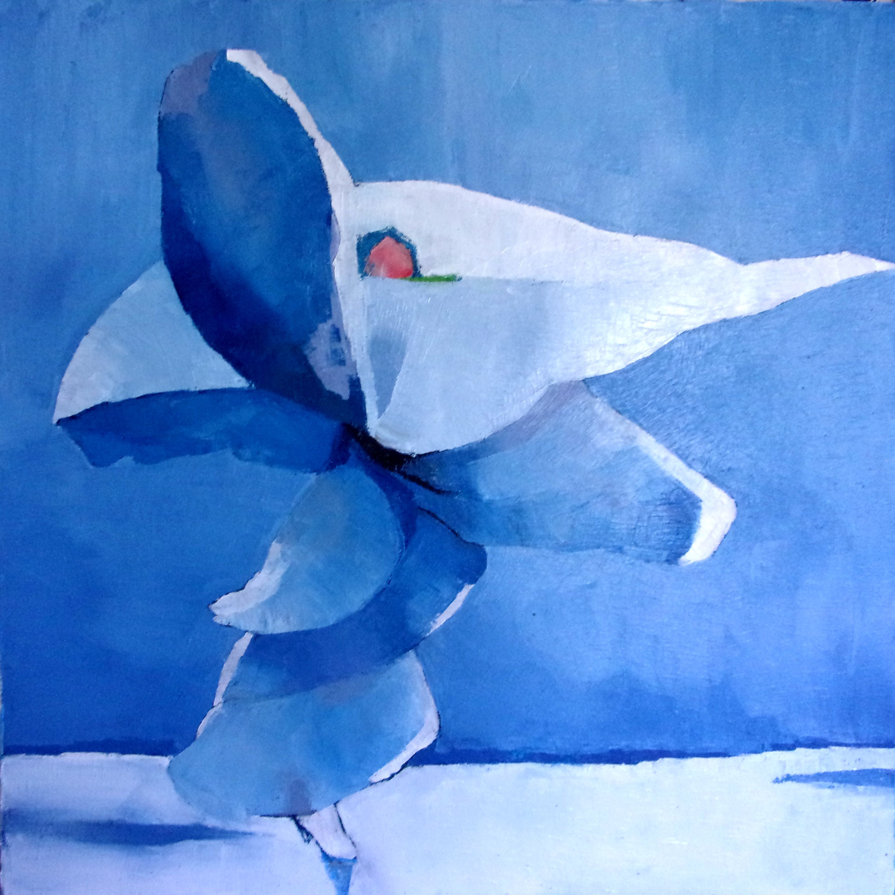 Original painting Loïe in Winter (2021) by Corinne Malfreyt — dance-inspired oil and acrylic on canvas 70×70 cm, Dance Artworks Gallery, Loïe Fuller series.
