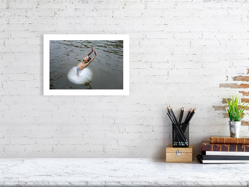 Unframed fine art print of "Swan Waltz", a delicate ballet moment captured in exquisite detail, printed on archival Hahnemühle paper.