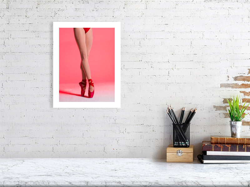 Unframed fine art print of "The Red Elevé", showcasing dynamic ballet expression. Printed on archival Hahnemühle Photo Rag 308gsm paper.