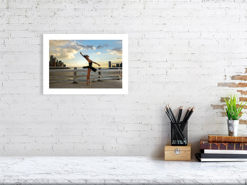 Unframed fine art print of "Urban Ballerina," blending motion with an urban aesthetic. Printed on museum-grade Hahnemühle Photo Rag 308gsm.
