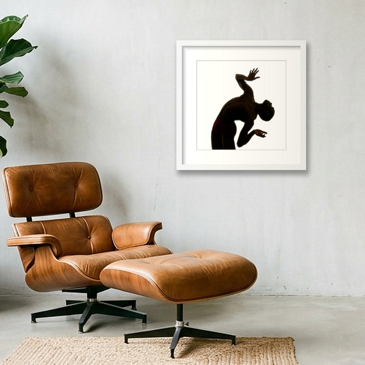 Male Dancer Silhouette | Dance-Art  Framed Print #8G — 40×40cm, 16×16" White Frame