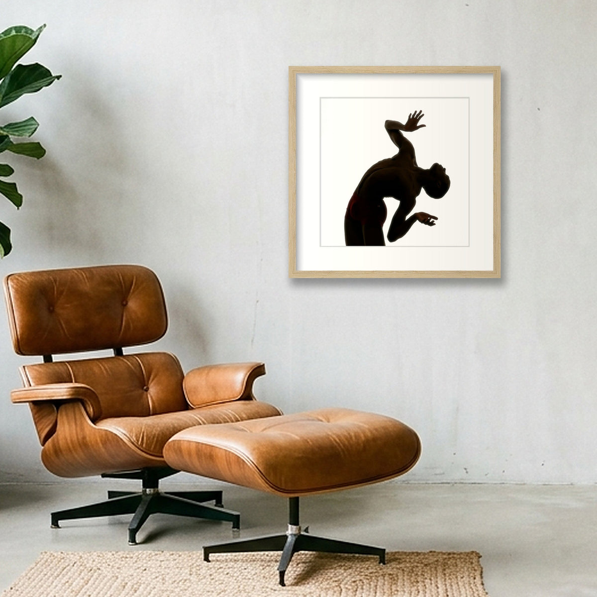 Male Dancer Silhouette | Dance-Art  Framed Print #8G — 40×40cm, 16×16" Oak Frame