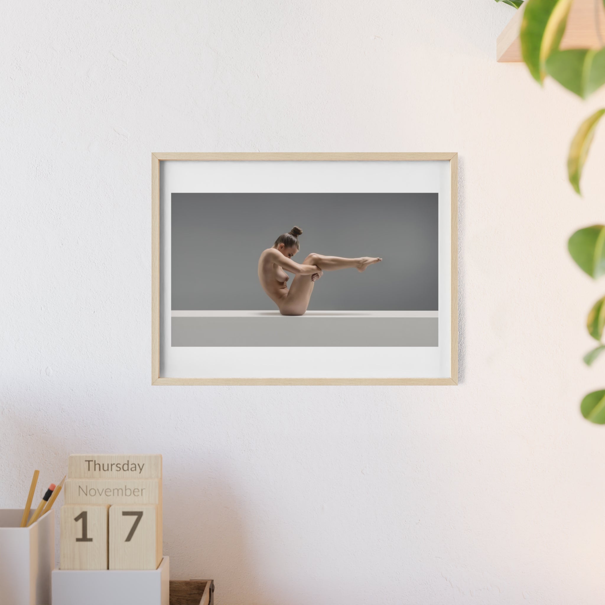 Nude Yoga -  Print with Wooden Frame