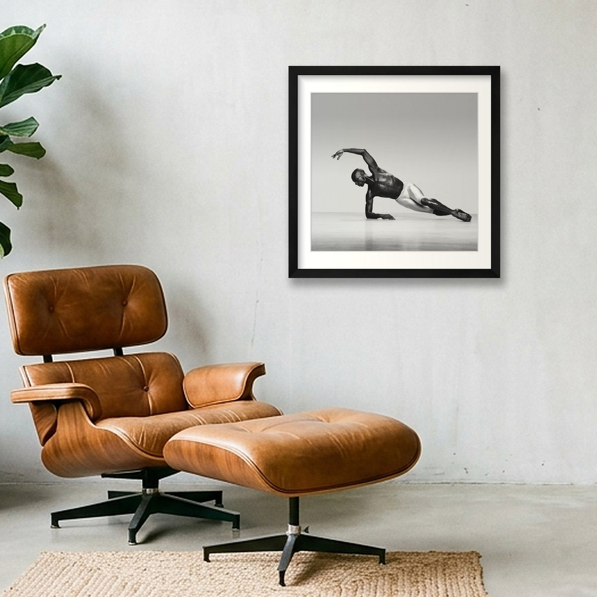 Élan Étendu — Fine Art Dance Figure Study Framed Print #46G — 40×40cm, 16×16" Black Frame