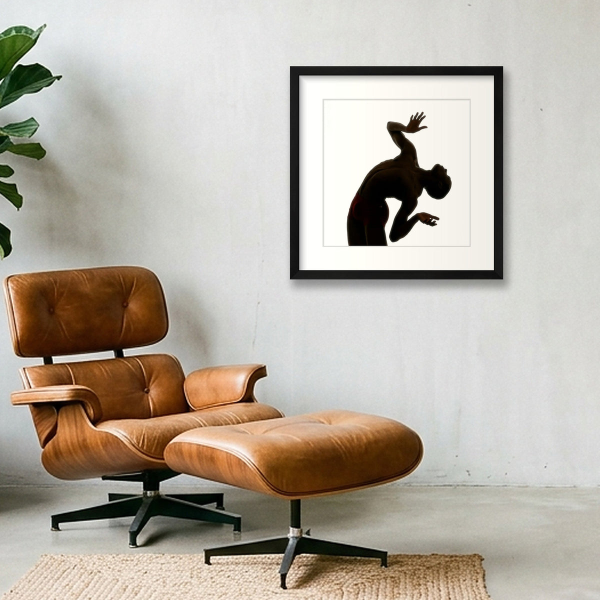 Male Dancer Silhouette | Dance-Art  Framed Print #8G — 40×40cm, 16×16" Black Frame