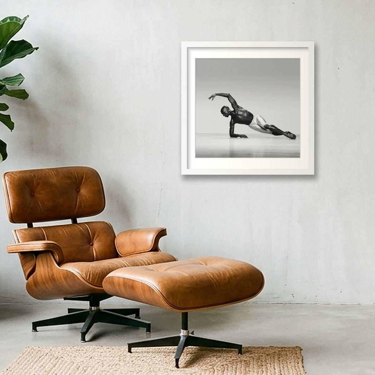 Élan Étendu — Fine Art Dance Figure Study Framed Print #46G — 40×40cm, 16×16" White Frame