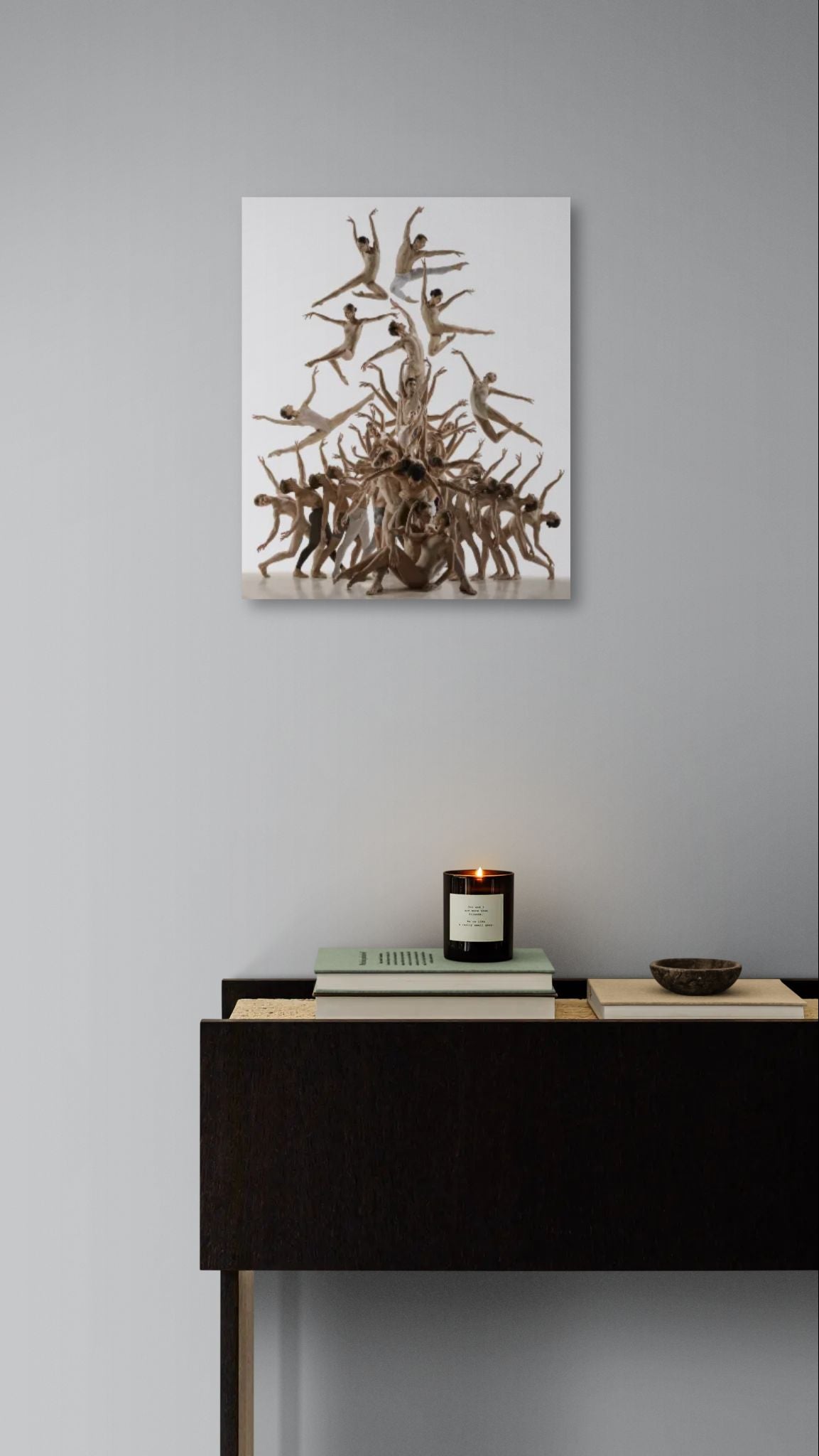 Fine art dance print showcased in a minimalist living room setting with warm tones and clean interior styling.
