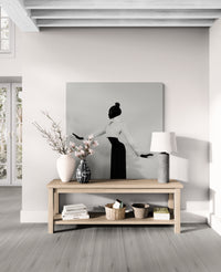 Typographic arm line captured in black and white; mock-up for premium interiors, editorial spaces, and contemporary art collections.