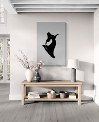 Fabric traces an ascending arc in dramatic monochrome; framed wall mock-up for bold interior statements, boutique hotels, and curated corporate spaces.