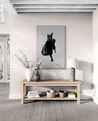 High ascent framed by billowing cloth; museum-grade print styled as wall art for contemporary luxury interiors and curated installations.