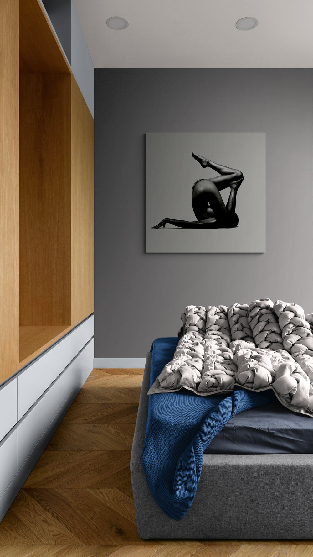 Elegant black-and-white motion study presented on a gallery-style wall; museum-grade print for modern interiors, luxury apartments, and curated design schemes.