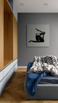 Elegant black-and-white motion study presented on a gallery-style wall; museum-grade print for modern interiors, luxury apartments, and curated design schemes.