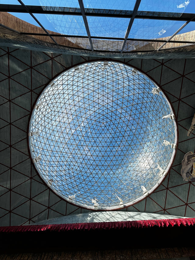 Geodesic Dome of the Dalí Theatre-Museum in Figueres, designed by Emilio Pérez Piñero, symbolizing Dalí’s cosmic vision and integration of light, space, and art.