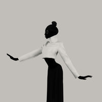 Outward arm sweep punctuates the line; the elbow articulates a crisp end-stroke in monochrome.