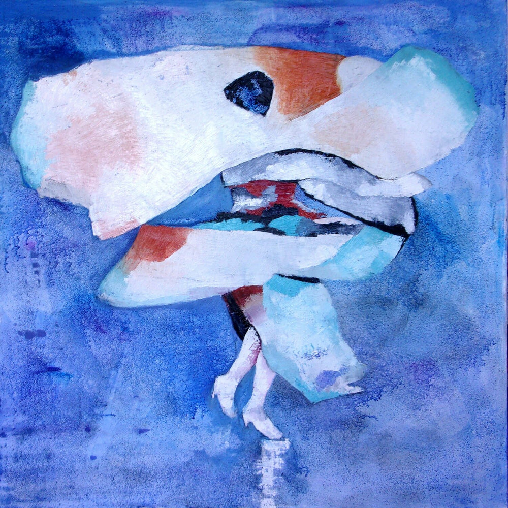 Original painting Loïe of Blue Sand (2019) by Corinne Malfreyt, French artist inspired by Loïe Fuller’s dance, oil and acrylic on canvas 100×100 cm, Dance Artworks Gallery.