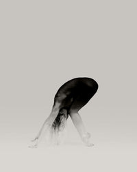 The shape folds toward the ground and exhales; final release as the form fades into light.