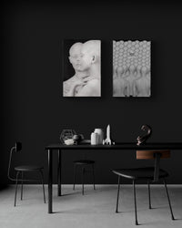 Monochrome fine-art diptych by Rani Bruchstein, two limited-edition prints curated by Dance ArtWorks Gallery, showcasing poetic motion and sculptural light.