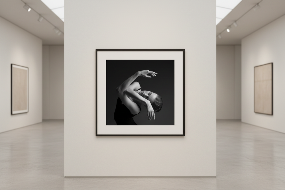  Tenderness by Natalya Sleta, fine art dance photography print displayed in a refined European gallery interior.