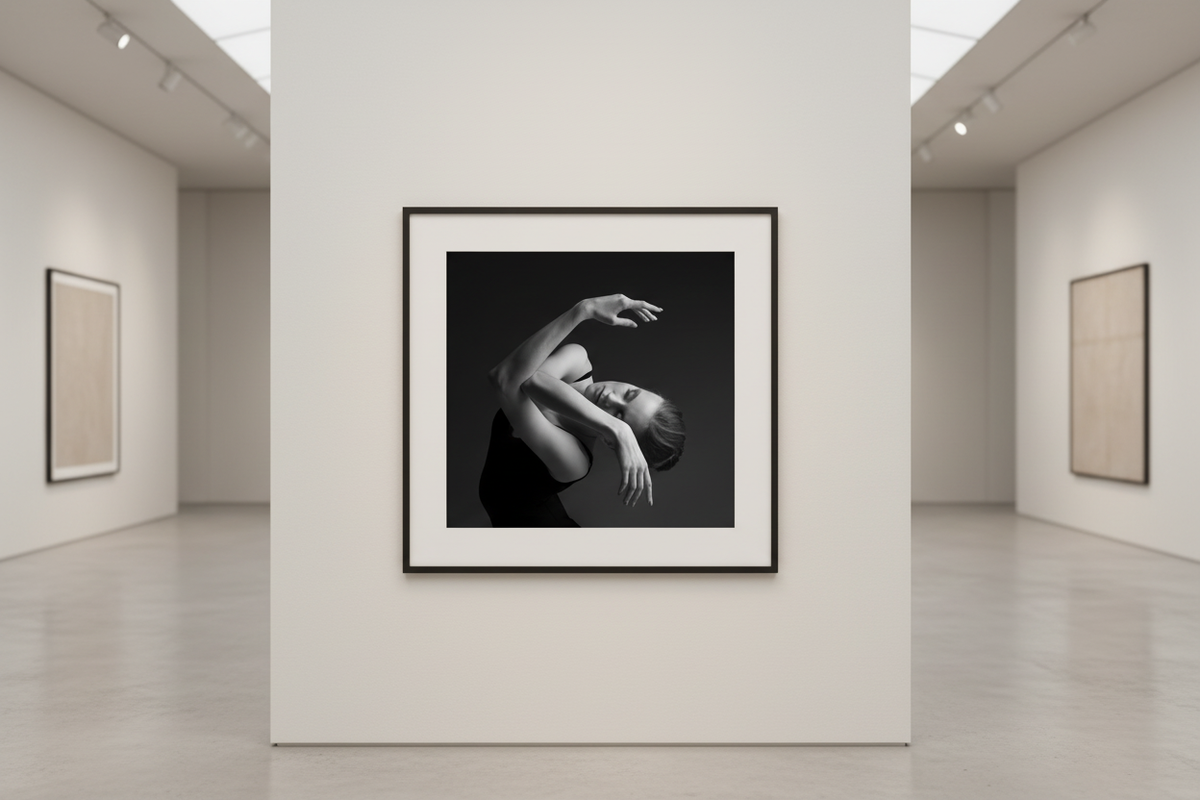  Tenderness by Natalya Sleta, fine art dance photography print displayed in a refined European gallery interior.