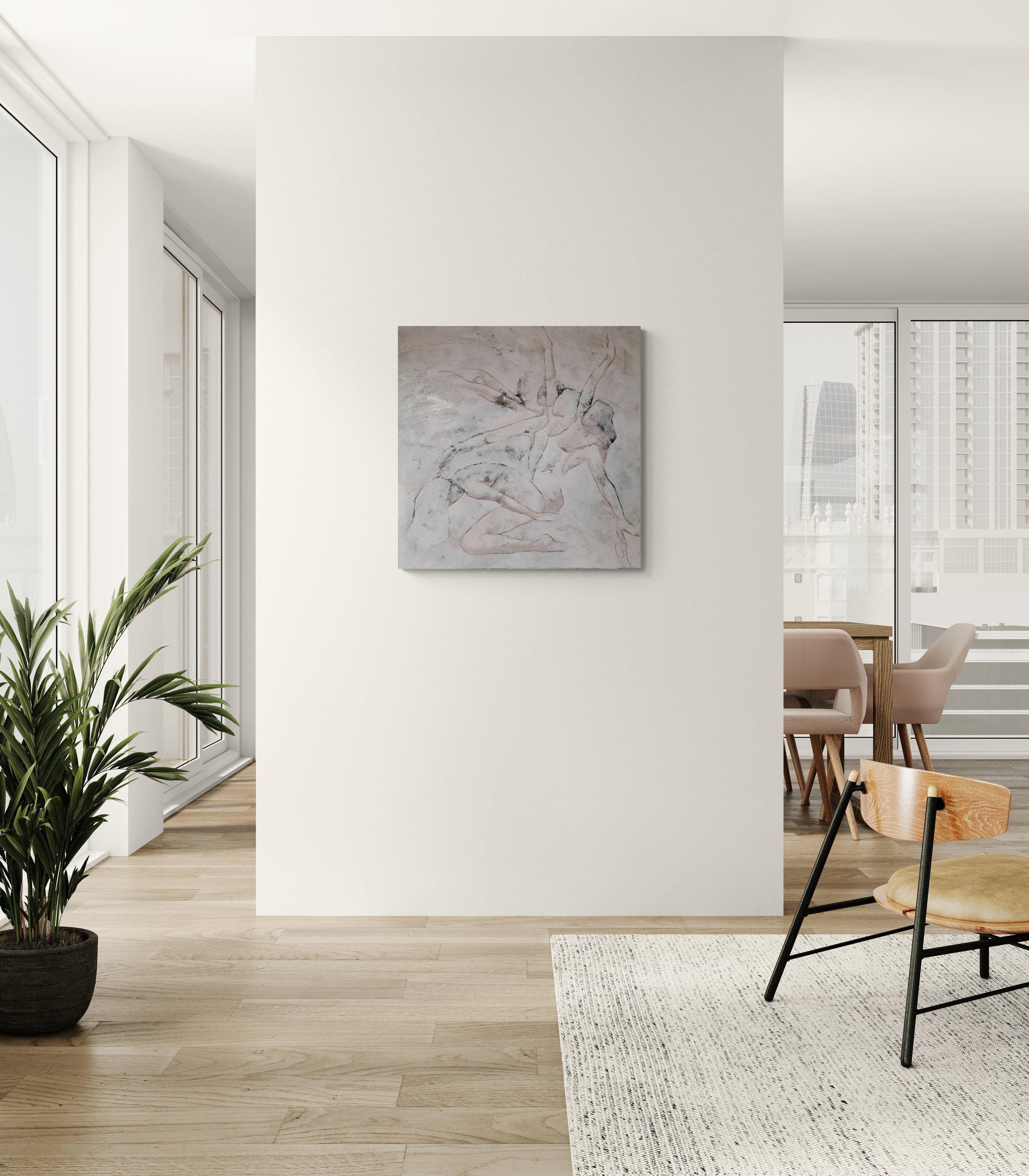 Le Salut au Soleil | Original Painting by Corinne Malfreyt (80×80 cm | 31.5×31.5 in)