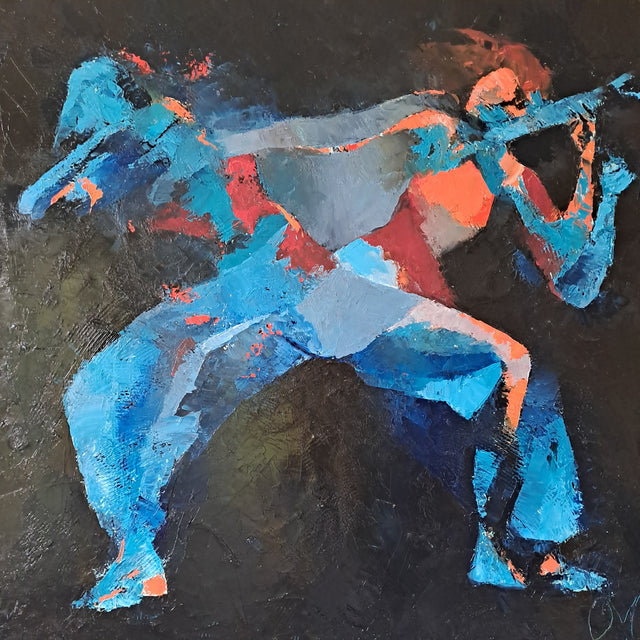 Corinne Malfreyt, Croisées (2025). Expressionist painting evoking kinetic rhythm and modern motion.