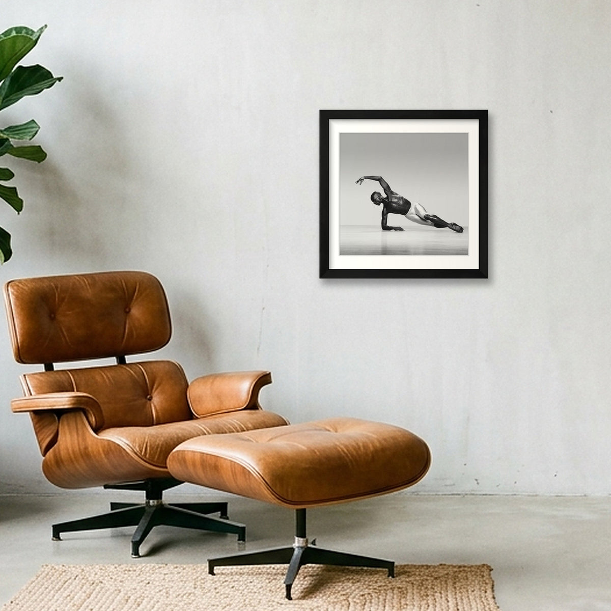 Élan Étendu — Fine Art Dance Figure Study Framed Print #46G — 30×30cm, 12×12" Black Frame