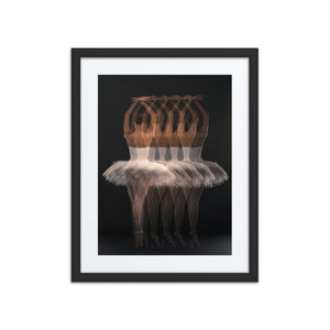 A dynamic composition of a ballerina in repeated movement, symbolizing the echoes of dance through time and space.