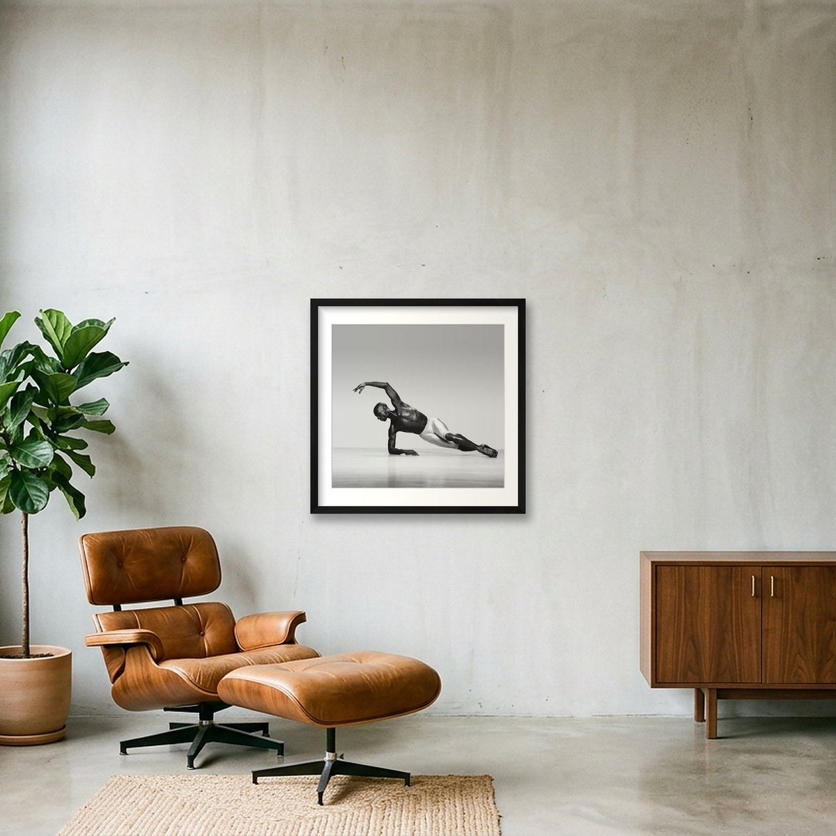 Élan Étendu — Fine Art Dance Figure Study Framed Print #46G — 50×50cm, 20×20" Black Frame