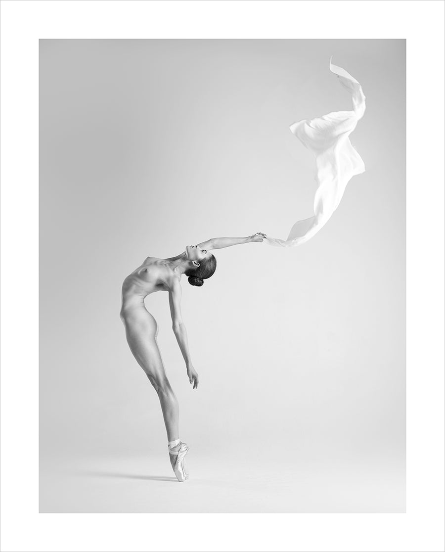 A stunning ballet dance tribute fine art print by Arkadiusz Branicki showcasing a dancer's elegant form. Limited edition print available for purchase in size 35.6 W x 45.7 H cm.