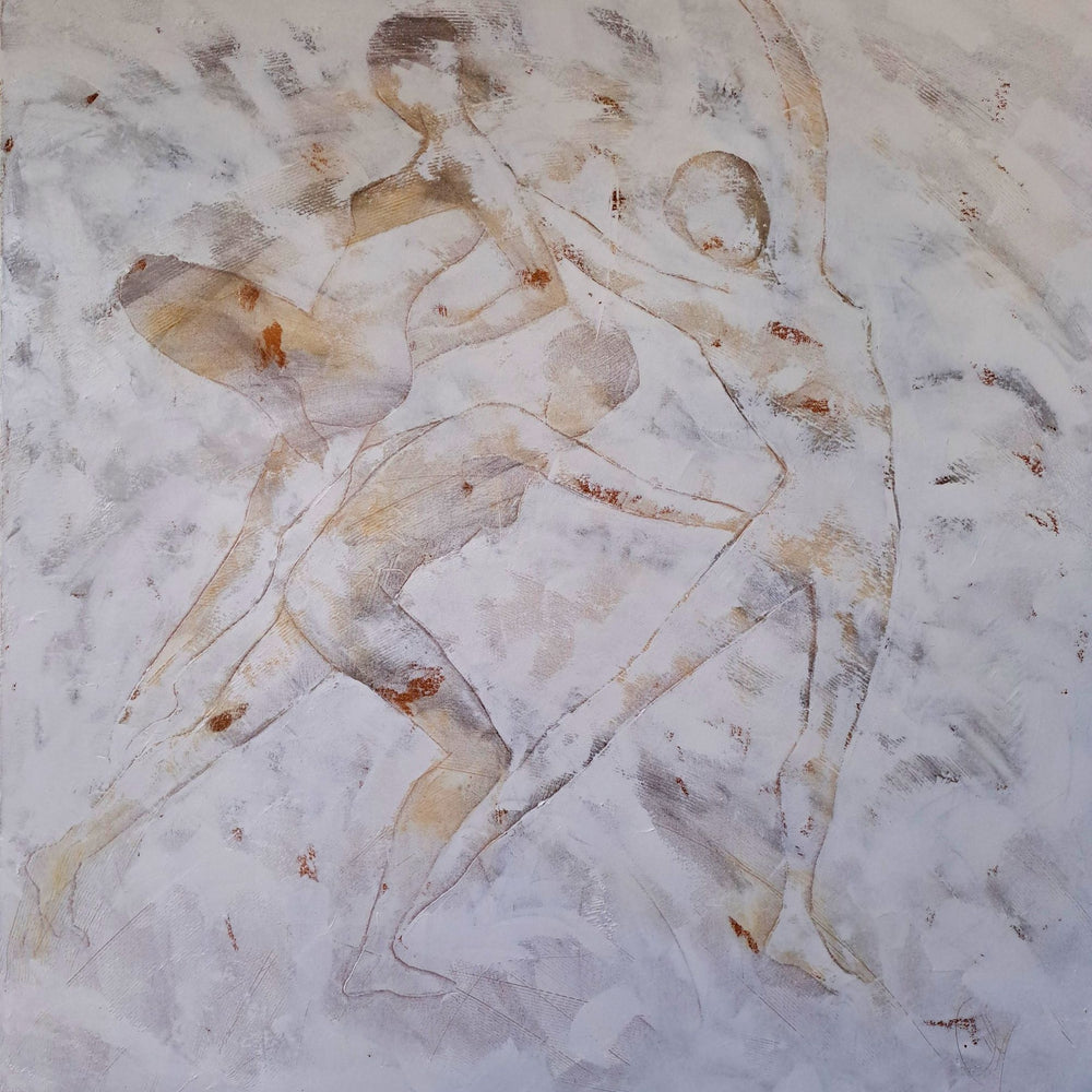 Corinne Malfreyt, Enthousiasmes (2025). Contemporary painting in white tones capturing the energy of movement and light.