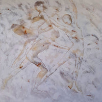 Corinne Malfreyt, Enthousiasmes (2025). Contemporary painting in white tones capturing the energy of movement and light.