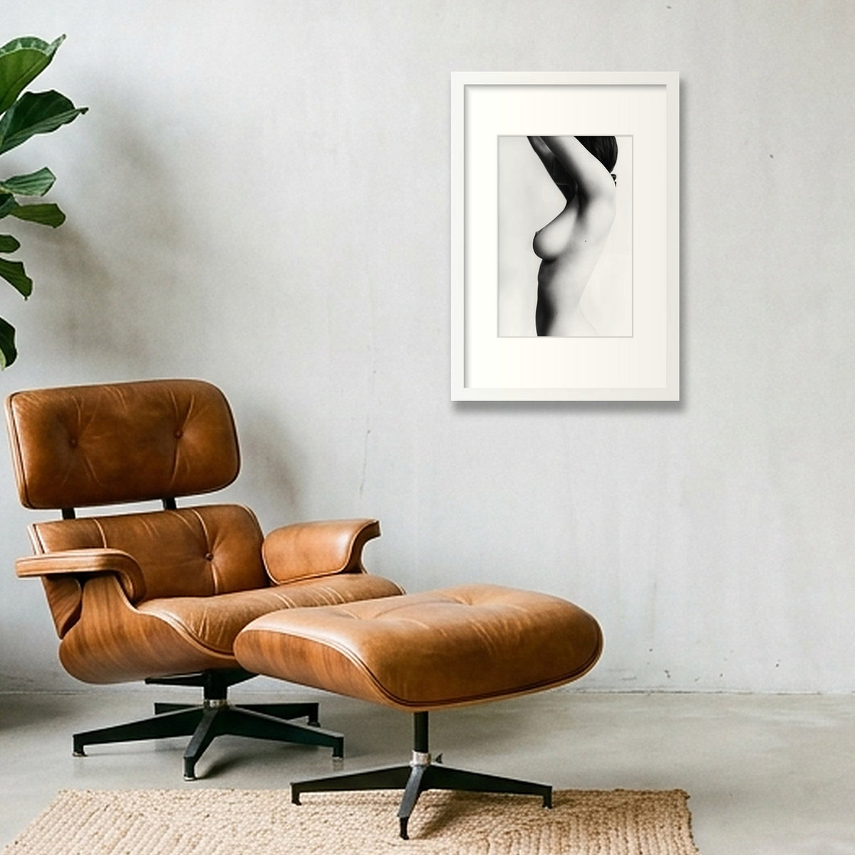 Side View of Nude Woman — Fine Art Figure Photography Print — 30×45cm, 12×18" White Frame