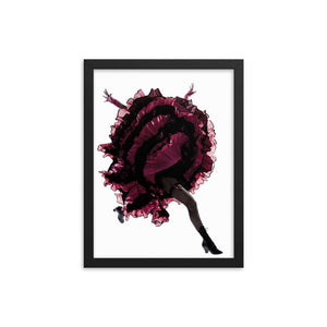 A dynamic photograph capturing the vibrant movement of a flamenco dancer mid-spin, with layers of red and black ruffled fabric creating a striking visual of energy and rhythm.