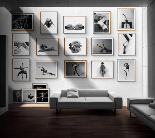 Gallery edition framed dance photography displayed in a modern interior gallery wall