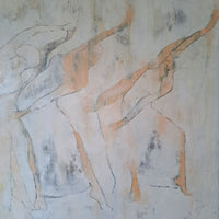 Corinne Malfreyt, Gracieuses (2023). Oil and acrylic painting from the Blanc sur Blanc series, expressing subtle dance motion in tones of white.