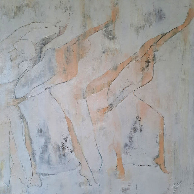 Corinne Malfreyt, Gracieuses (2023). Oil and acrylic painting from the Blanc sur Blanc series, expressing subtle dance motion in tones of white.