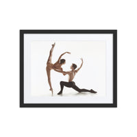 A captivating duet featuring a male and female dancer in perfect harmony, with graceful lines and a dynamic pose that embodies balance and trust.