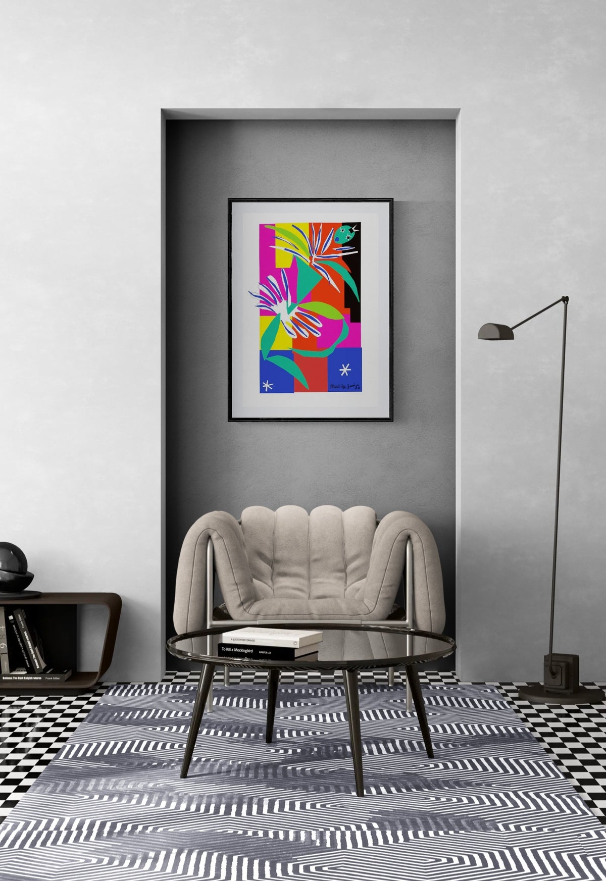 Henri Matisse Danseuse Créole, 2007, museum black frame in a contemporary designer-chair interior.