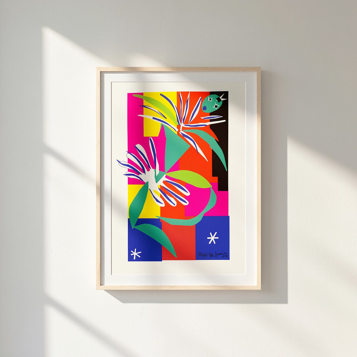 Henri Matisse Danseuse Créole (The Creole Dancer), 2007, Natural Oak framed fine art print on a sunlit white wall.