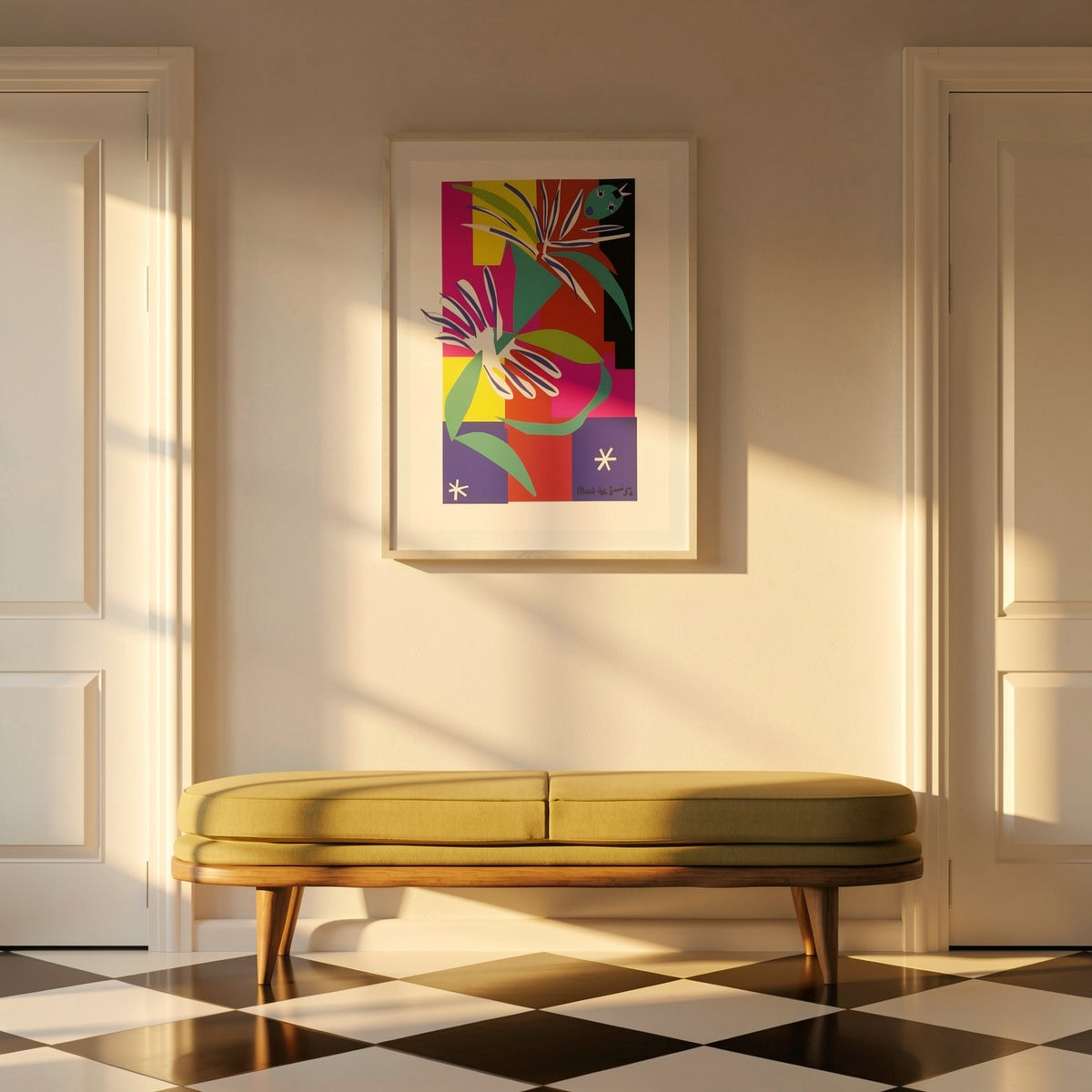 Henri Matisse Danseuse Créole (The Creole Dancer), 2007, Soft White framed fine art print in a warm golden-hour interior.