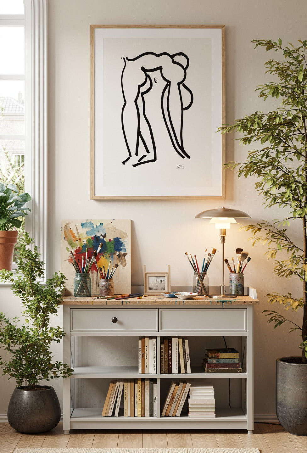 Henri Matisse L'Acrobate (The Acrobat), 2007, natural oak frame in a contemporary artist studio.