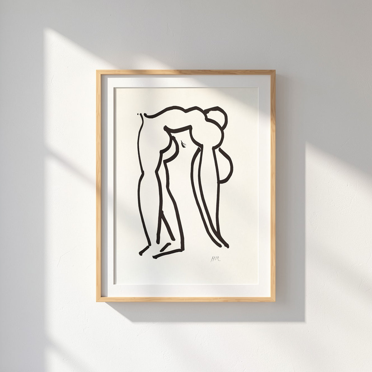 Henri Matisse L'Acrobate (The Acrobat), 2007, natural oak frame in a sunlit wall close-up.
