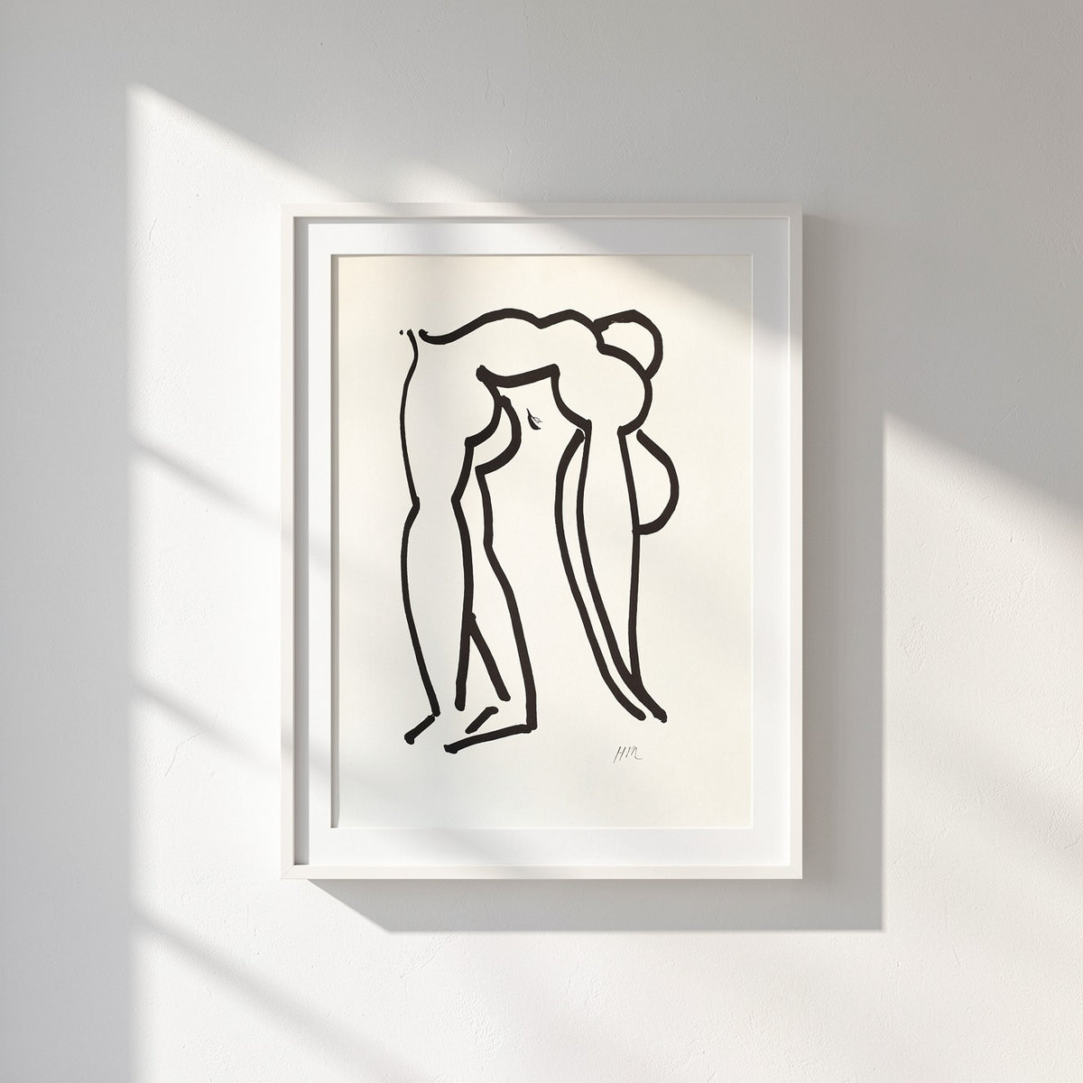 Henri Matisse L'Acrobate (The Acrobat), 2007, Soft White framed fine art print in a sunlit wall close-up.