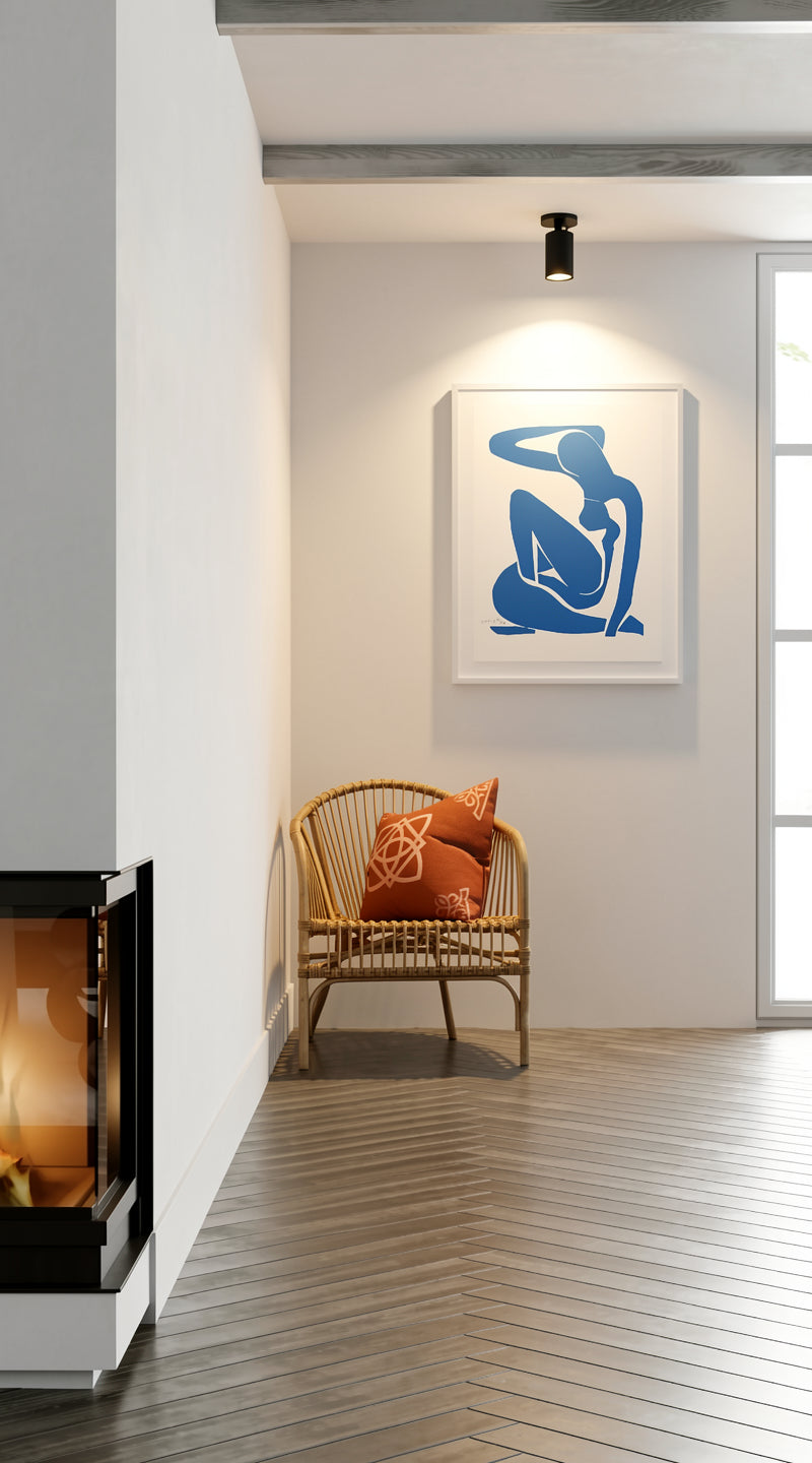 Henri Matisse Nu Bleu I (Blue Nude I), 2007, Soft White framed presentation under focused interior lighting.