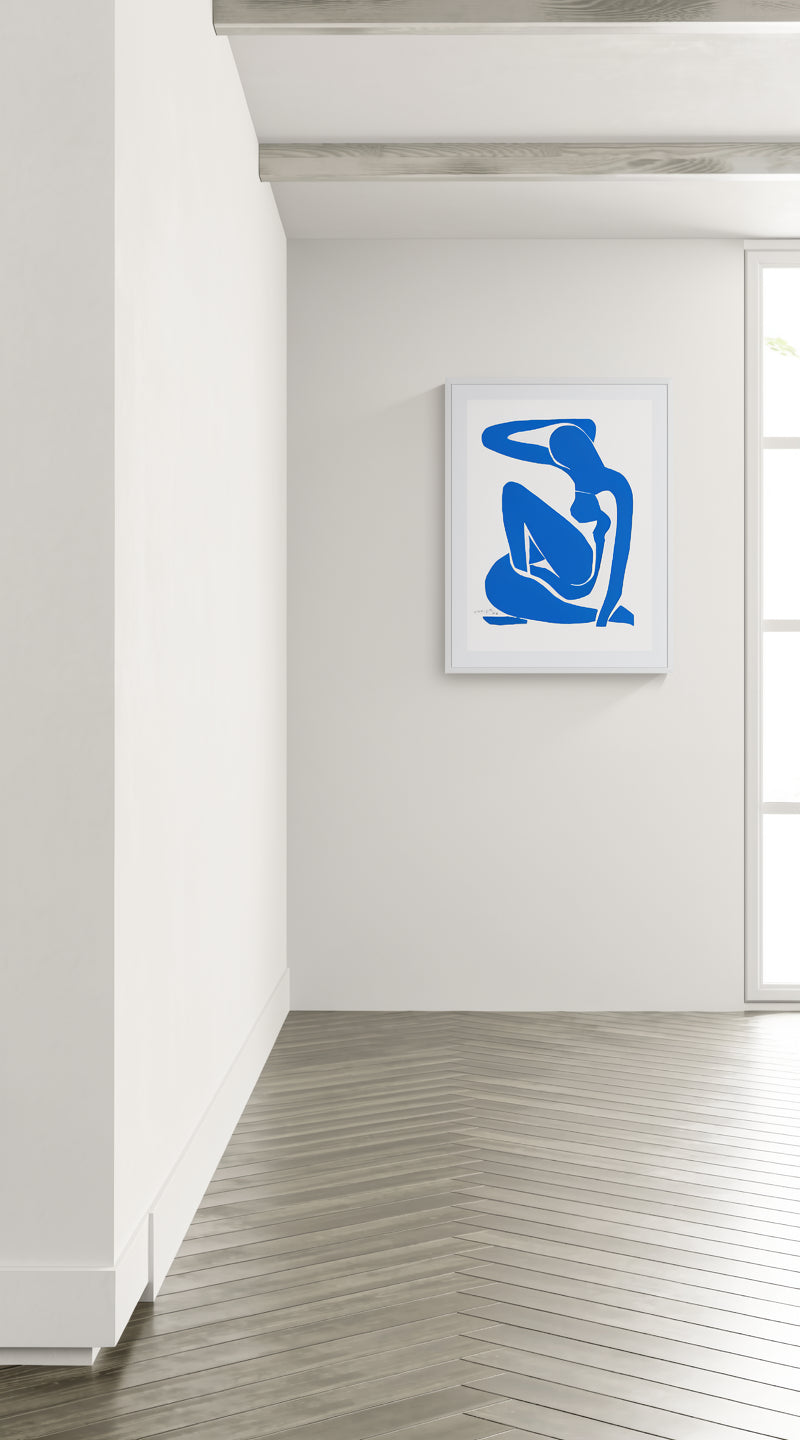 Henri Matisse Nu Bleu I (Blue Nude I), 2007, Soft White framed presentation in a minimal daylight interior.