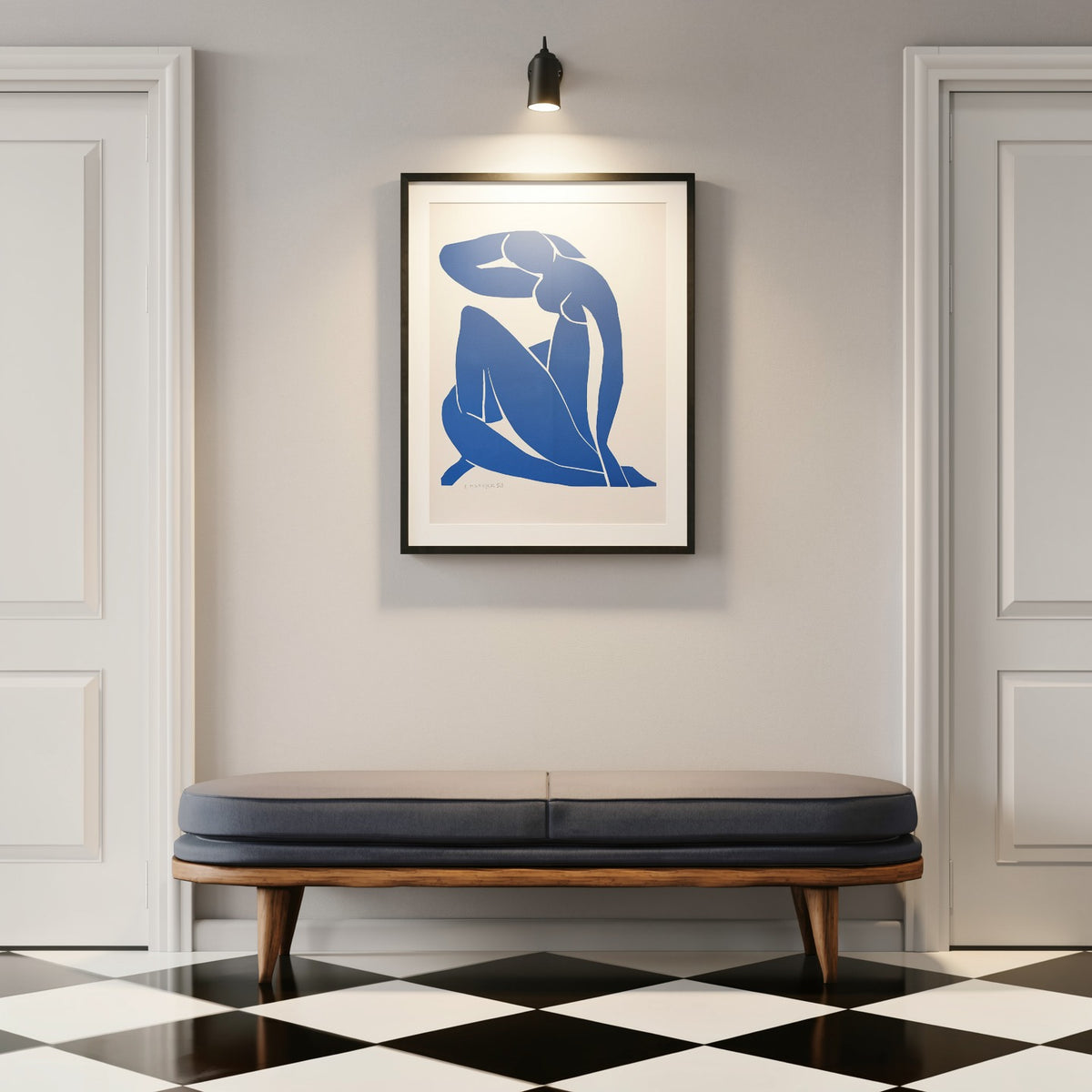 Henri Matisse Nu Bleu II (Blue Nude II), 2007, in a Museum Black frame under focused gallery-style lighting.