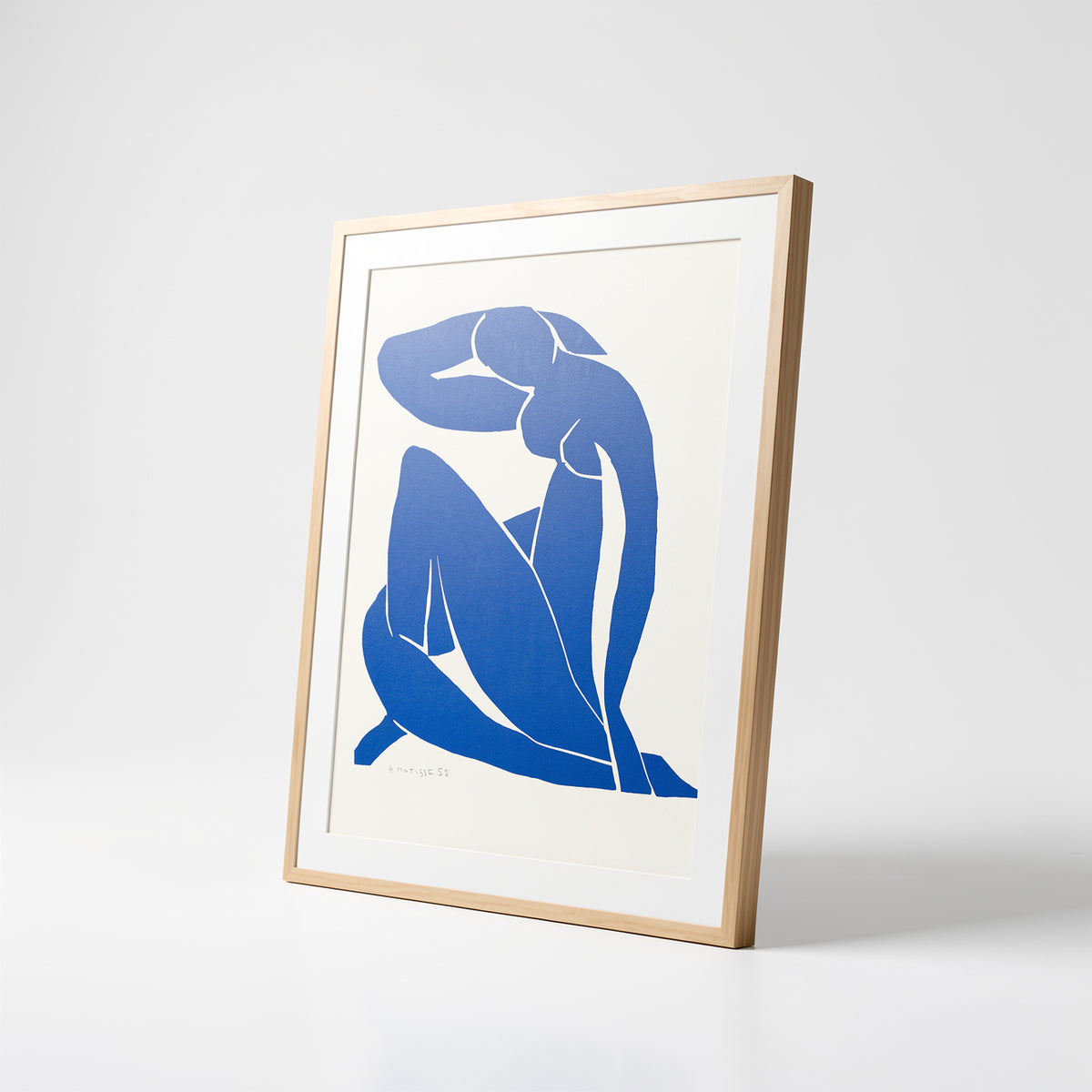 Henri Matisse Nu Bleu II (Blue Nude II), 2007, shown at an angle in a natural oak frame.