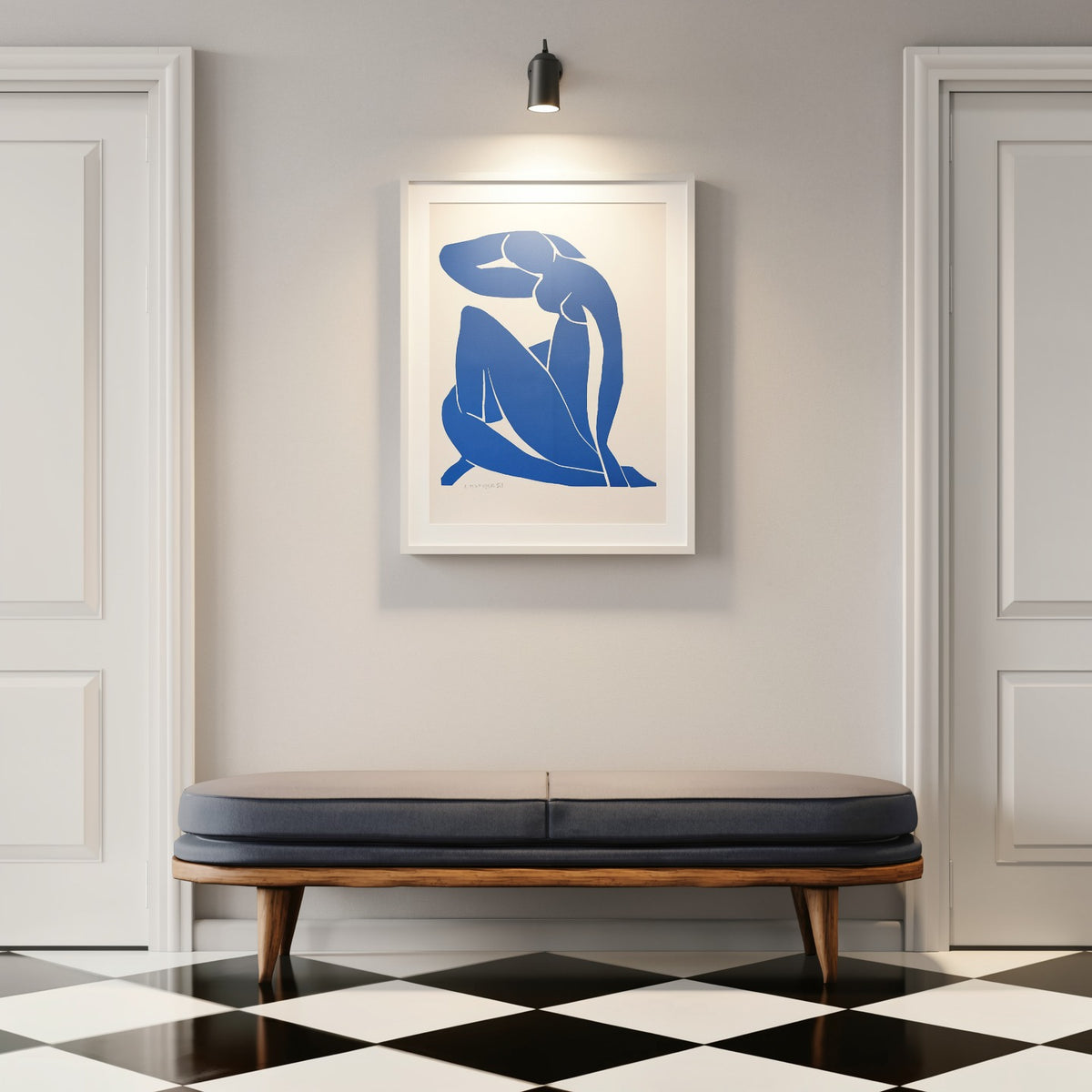 Henri Matisse Nu Bleu II (Blue Nude II), 2007, in a Soft White frame under focused gallery-style lighting.