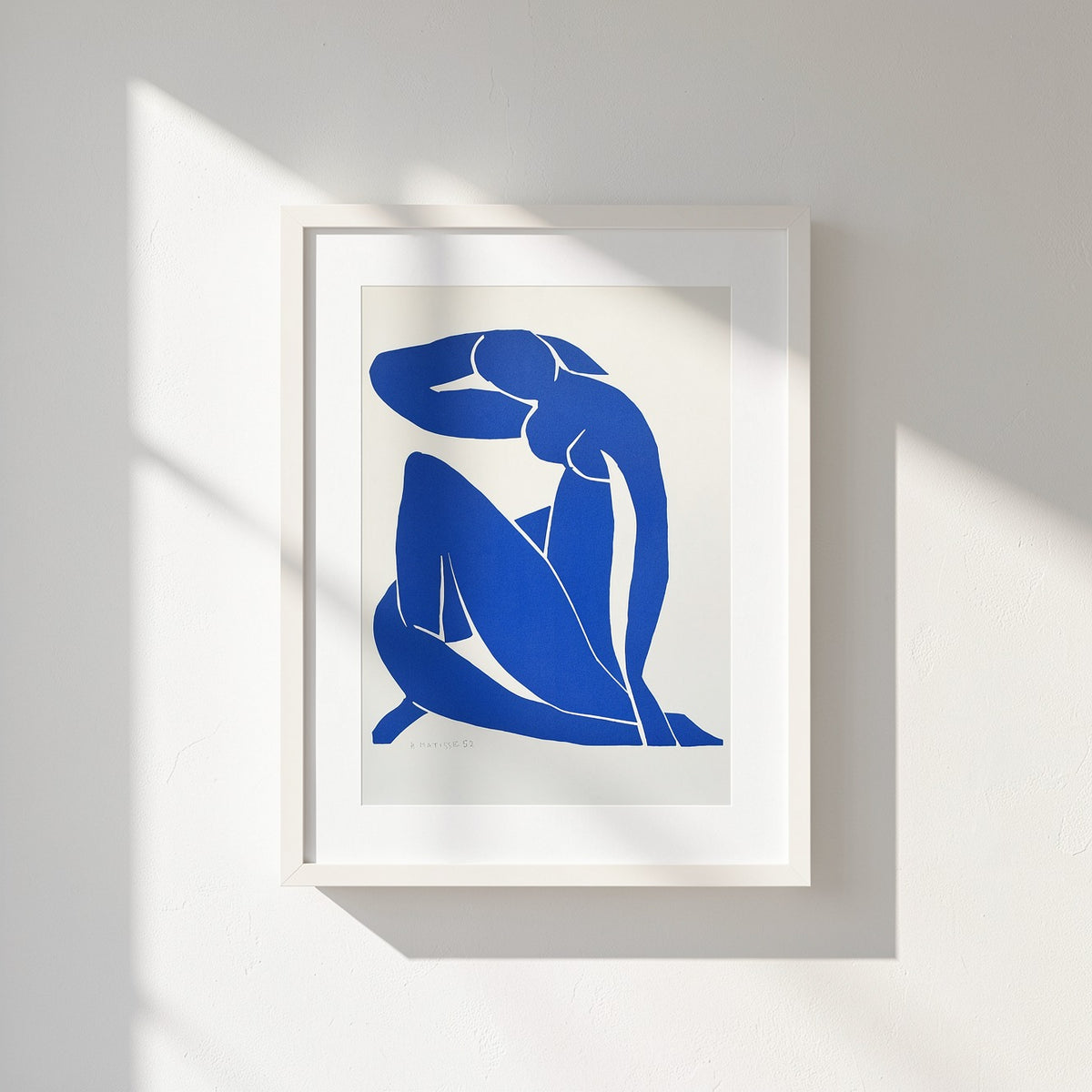 Henri Matisse Nu Bleu II (Blue Nude II), 2007, Soft White frame in a sunlit wall close-up.