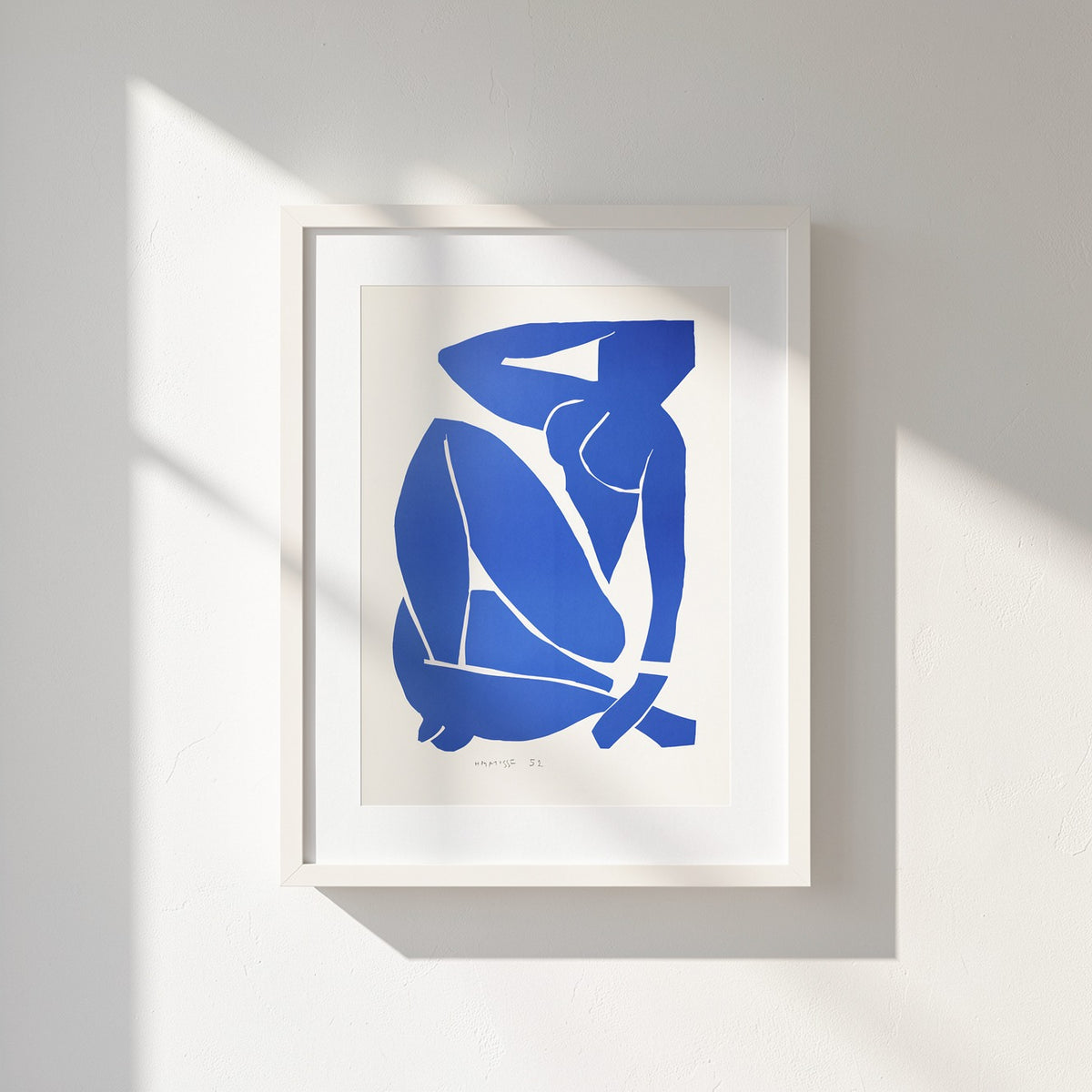 Henri Matisse Nu Bleu III (Blue Nude III), 2007, Soft White frame in a sunlit wall close-up.